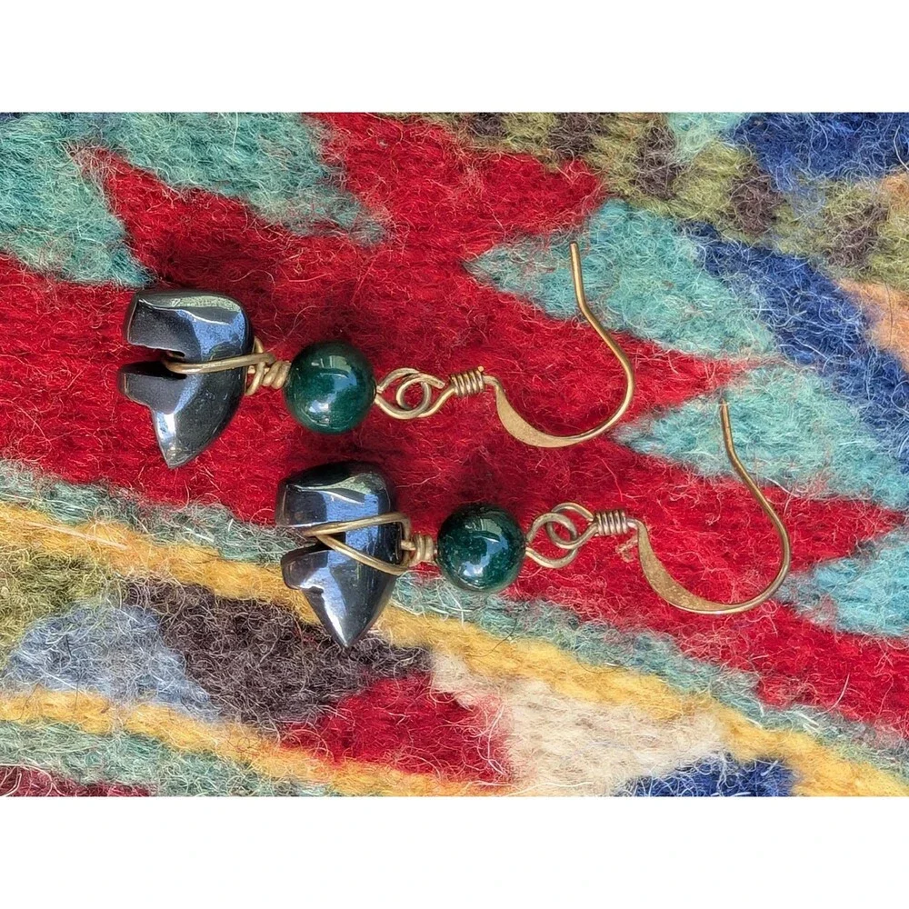 Vintage Hematite Bear Earrings; Southwestern Dangle Earrings